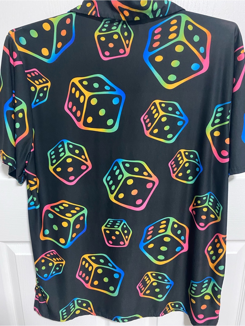 Men's Black Neon Dice Print Polo Shirt - Casual Short Sleeve - Picture 3 of 3